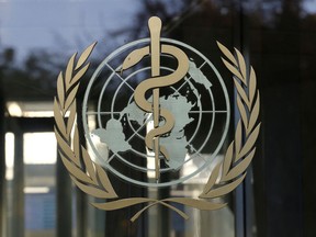 A logo is pictured on the World Health Organization (WHO) headquarters in Geneva, Switzerland, November 22, 2017.