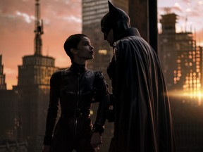 ZOE KRAVITZ as Selina Kyle and ROBERT PATTINSON as Batman Warner Bros