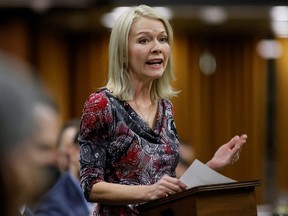 Canada's Conservative Party interim leader Candice Bergen speaks during Question Period in the House of Commons on Parliament Hill in Ottawa, Ontario, Canada February 3, 2022.