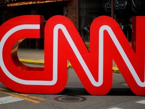 The CNN logo stands outside the venue of the second Democratic 2020 U.S. presidential candidates debate, in the Fox Theater in Detroit, Michigan, U.S., July 30, 2019.