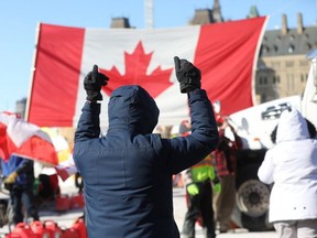 'Freedom Convoy' protesters are pictured in Ottawa on Feb. 14, 2022