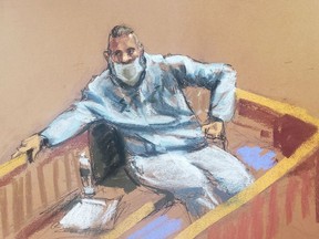 Pat King, one of the organizers of the protests by truckers opposing coronavirus disease (COVID-19) mandates that occupied Ottawa for three weeks, appears in a court bail hearing in Ottawa, Ontario, Canada February 22, 2022.