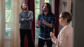 Foo Fighters’ Taylor Hawkins and Dave Grohl share a scene with Leslie Grossman in the new horror comedy Studio 666.