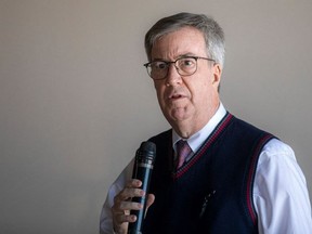 Mayor Jim Watson is pictured at a memorial held at an Ottawa bowling alley on Feb. 5, 2022.