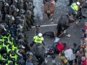 WARMINGTON: Police horses trample demonstrators at Freedom Convoy protest in Ottawa  Mounted-unit-4-e1645238882805