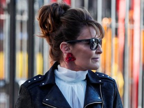 Sarah Palin, 2008 Republican vice presidential candidate and former Alaska governor, arrives for her defamation lawsuit against the New York Times, at the United States Courthouse in the Manhattan borough of New York City, U.S., February 14, 2022.