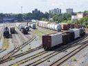 A rail yard is seen in London, Ont., Aug. 25, 2020.