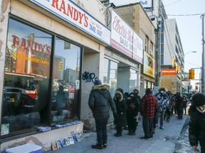Long lineups at Randy's located on Eglinton Ave. W., on Thursday, Feb. 24, 2022.