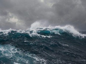 Ocean waves during a storm in the Atlantic Ocean.
