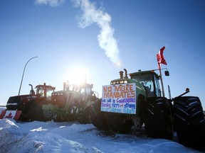 Truckers and their supporters to block the Canada-U.S. border in protest against the COVID-19 vaccine mandates and other government policies in Emerson, Man.