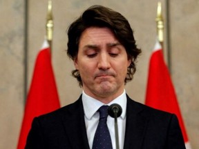 Prime Minister Justin Trudeau is pictured during a news conference in Ottawa on Feb. 11, 2022.