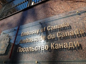 A view shows a building housing the embassy of Canada in Kyiv, Ukraine February 13, 2022.