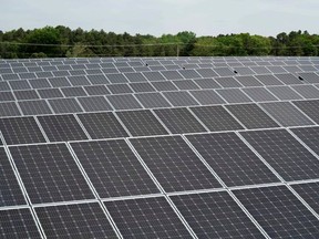 Rows of solar panels at the Toms River Solar Farm which was built on an EPA Superfund site in Toms River, New Jersey, U.S., 26 May, 2021.