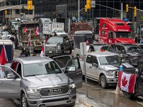 Anti-vaccine mandate protests pictured in downtown Ottawa.