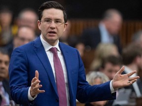 Conservative MP Pierre Poilievre rises during Question Period in the House of Commons on Feb. 26, 2020 in Ottawa.