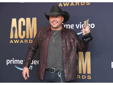 Jason Aldean, winner of the Single of the Year award for 'If I Didn't Love You', poses in the press room during the 57th Academy of Country Music Awards at Allegiant Stadium on March 7, 2022 in Las Vegas, Nevada.