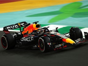 Max Verstappen of the Netherlands driving the (1) Oracle Red Bull Racing RB18 on track during the F1 Grand Prix of Saudi Arabia at the Jeddah Corniche Circuit on March 27, 2022 in Jeddah, Saudi Arabia.