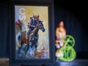 The 2022 Calgary Stampede poster was photographed after it was unveiled on Wednesday, March 30, 2022. Artist Kane Pendry painted the relay race scene after being inspired watching the event at the 2021 Stampede. Gavin Young/Postmedia