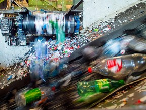 (FILES) In this file photo taken on January 21, 2020 plastic bottles are treated at a recycling plant of the company Infinitum, in Fetsund, southeastern Norway, on January 21, 2020.