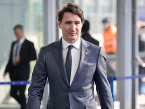 Prime Minister Justin Trudeau arrives ahead of an extraordinary NATO summit at NATO Headquarters in Brussels on March 24, 2022.