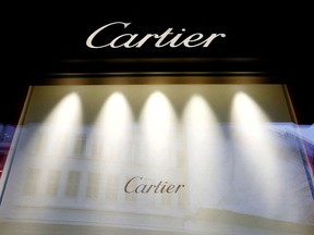The logo of luxury goods group Richemont's flagship brand Cartier is seen at a branch in Zurich, Switzerland, January 12, 2017.