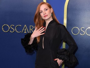 Jessica Chastain arrives for the 94th Annual Oscars Nominees Luncheon at the Fairmont Century Plaza Hotel in Los Angeles, March 7, 2022.
