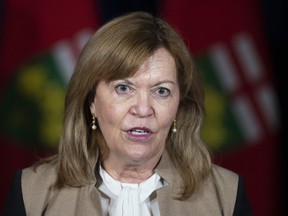 Christine Elliott, Deputy Premier and Minister of Health, speaks regarding the easing of restrictions during the COVID-19 pandemic in Toronto on Thursday, Jan. 20, 2022.