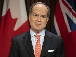 Ontario Finance Minister Peter Bethlenfalvy takes to the podium during a news conference in Toronto on Wednesday  April 28, 2021.