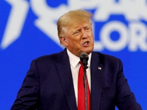 Former U.S. President Donald Trump speaks during the Conservative Political Action Conference in Orlando, Fla., Feb. 26, 2022.