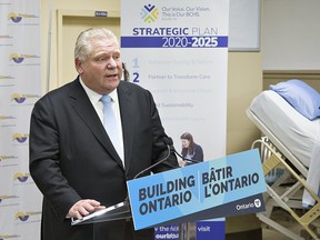 Ontario Premier Doug Ford announced $2.5 million toward redevelopment of Brantford General Hospital in Brantford, Ont., during a press conference Wednesday, March 9, 2022.