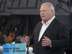 Ontario Premier Doug Ford made an announcement at Armatec in Dorchester, Ont., Feb. 25, 2022.