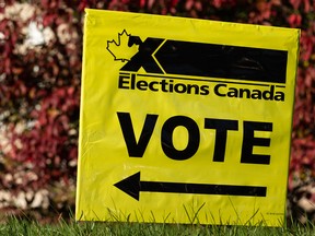 An Elections Canada vote sign is seen at the University of Alberta during the 2021 Federal Election in Edmonton, on Monday, Sept. 20, 2021.
