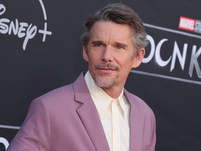 Ethan Hawke attends the premiere of Marvel Studios' "Moon Knight" at El Capitan Theatre on March 22, 2022 in Los Angeles, Calif.