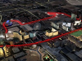 The F1 Las Vegas track design is 3.8 miles (6.12 km) long from start to finish with top speeds estimated to be over 212 mph (342 km/h).