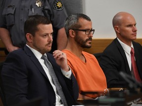 Christopher Watts is in court for his arraignment hearing at the Weld County Courthouse on August 21, 2018 in Greeley, Colorado. Watts faces nine charges, including several counts of first-degree murder of his wife and his two young daughters.  (Photo by RJ Sangosti - Pool/Getty Images)