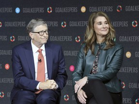 Bill Gates and his wife Melinda Gates introduce the Goalkeepers event at the Lincoln Center on September 26, 2018, in New York.