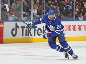TORONTO, ON - NOVEMBER 16:  Wayne Simmonds #24 of the Toronto Maple Leafs skates against the Nashville Predators during an NHL game at Scotiabank Arena on November 16, 2021 in Toronto, Ontario, Canada.