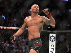 Colby Covington gestures to Jorge Masvidal after their welterweight fight during UFC 272 at T-Mobile Arena on March 05, 2022 in Las Vegas, Nevada. (Photo by David Becker/Getty Images)