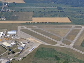 An aerial view of the Brantford Municipal Airport in 2012.