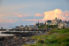 The dock area and buildings of Monhegan Island, Maine, at sunset. GETTY IMAGES