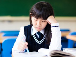 Stressed student sitting in classroom