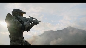 Pablo Schreiber as Master Chief in a scene from Halo.
