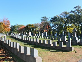 The gravestones of Titanic victims who are buried at Fairview Cemetery in Halifax.