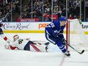 Maple Leafs' Ilya Mikheyev scores on Florida Panthers goaltender Spencer Knight during the third period at Scotiabank Arena on Sunday March 27, 2022. 