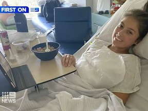 A hospitalized Jemima Song is seen in a screengrab from a 9 News Australia broadcast after being knocked off her dirt bike by a kangaroo.