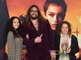 Jason Momoa and his children Lola, left, and Nakoa-Wolf arrive for "The Batman" world premiere at Josie Robertson Plaza in New York, March 1, 2022.