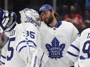 Unless one of Jack Campbell (right) or Petr Mrazek rebounds in a big way, the Maple Leafs’ desire for a long playoff run will be sunk.