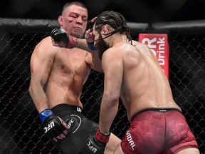 Nate Diaz (left) fights Jorge Masvidal during UFC 244 at Madison Square Garden on November 2, 2019 in New York.