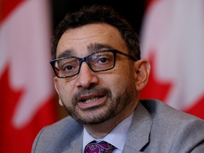 Minister of Transport Omar Alghabra attends a news conference in Ottawa, Feb. 15, 2022.
