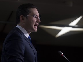 Conservative MP Pierre Poilievre speaks during a news conference Monday, Nov. 16, 2020.